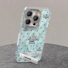 iPhone Lanyard Series | Blue Polka Dot Folding Stand Phone Case