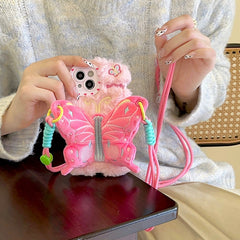 iPhone Lanyard Series | Butterfly Back Clip Plush Phone Case