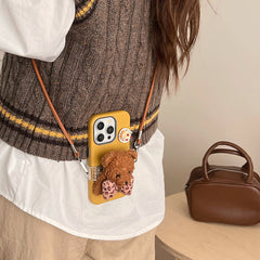 iPhone Lanyard Series | Bear Back Clip Leather Phone Case