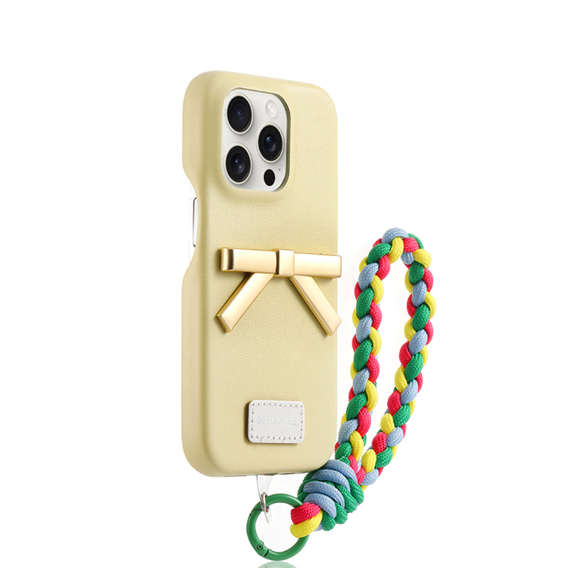 iPhone Lanyard Series | 3D Metal Bow Leather Phone Case