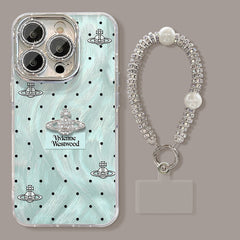 iPhone Lanyard Series | Blue Polka Dot Folding Stand Phone Case